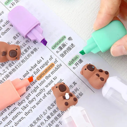 6Pcs/Set Cute Capybara Highlighter Pen Set Cartoon Markers Stationery Mini 6-color Highlighters Birthday Gift - petguardiansupplies