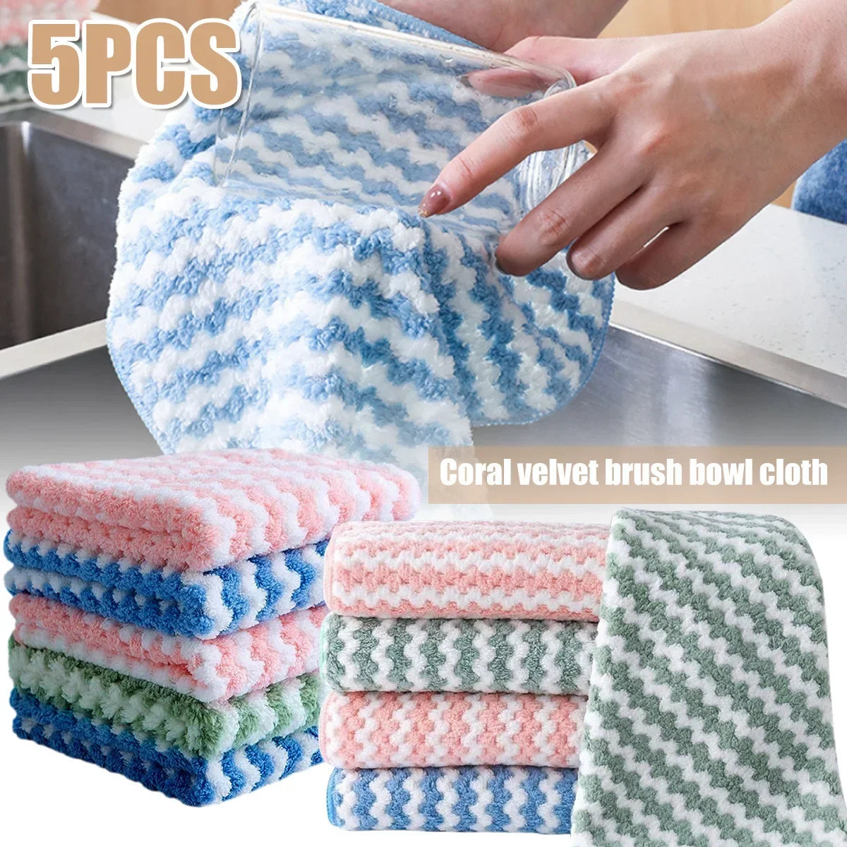 5pcs Microfiber Cleaning Cloth,Dish Cloths,10x10 Inches Dish Towels,Super Soft and Absorbent Kitchen Dishcloths,Fast Drying - petguardiansupplies