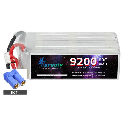 TERANTY 6S Lipo Battery 22.2V 60C 9200mAh Lipo Battery with EC5 XT90 Plug 6s Battery For RC Car Boat Truck Airplane UAV RACING - petguardiansupplies