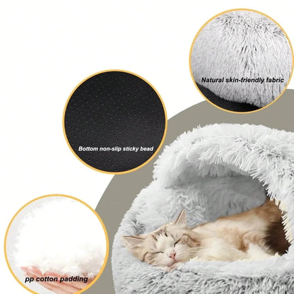 Soft Plush Pet Bed with Cover Round Cat Bed Pet Mattress Warm Cat Dog 2 in 1 Sleeping Nest Cave for Small Dogs - petguardiansupplies