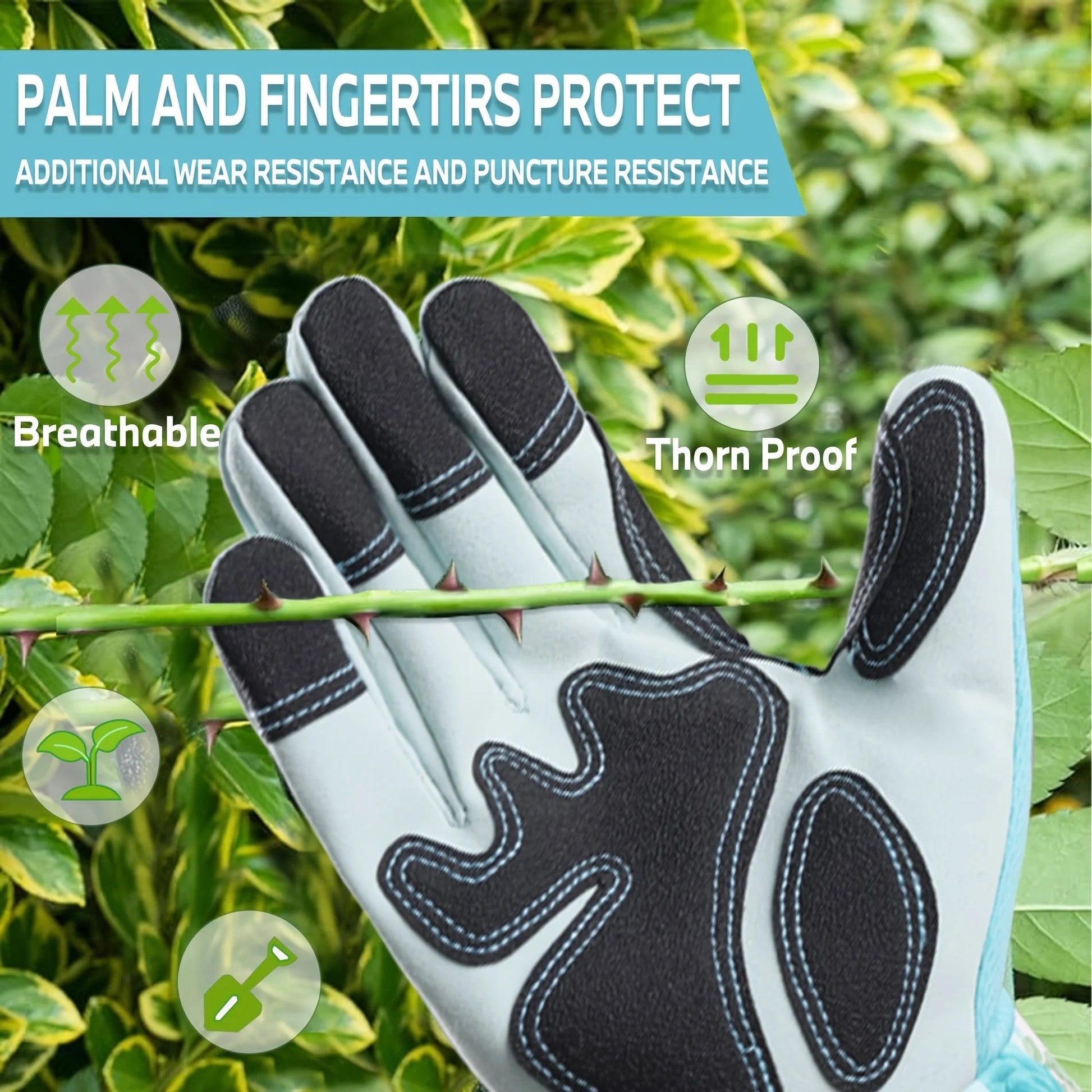 1 Pair Women's Long Gardening Gloves, Blue Print Leather, Thorn Proof, Breathable Gauntlet, Durable & Comfortable for Yard Work - petguardiansupplies