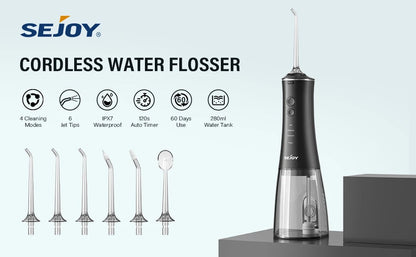 Sejoy Dental Oral Irrigator Water Flosser Thread Teeth Pick Mouth Washing Machine 4 Nozzels 4 Modes Magnetic Rechargeable - petguardiansupplies