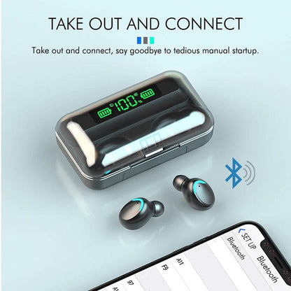 F9 Wireless Earphones LED Dislpaly Binaural TWS Wireless Bluetooth Headset Waterproof Noise Reduction Bluetooth Headphones - petguardiansupplies