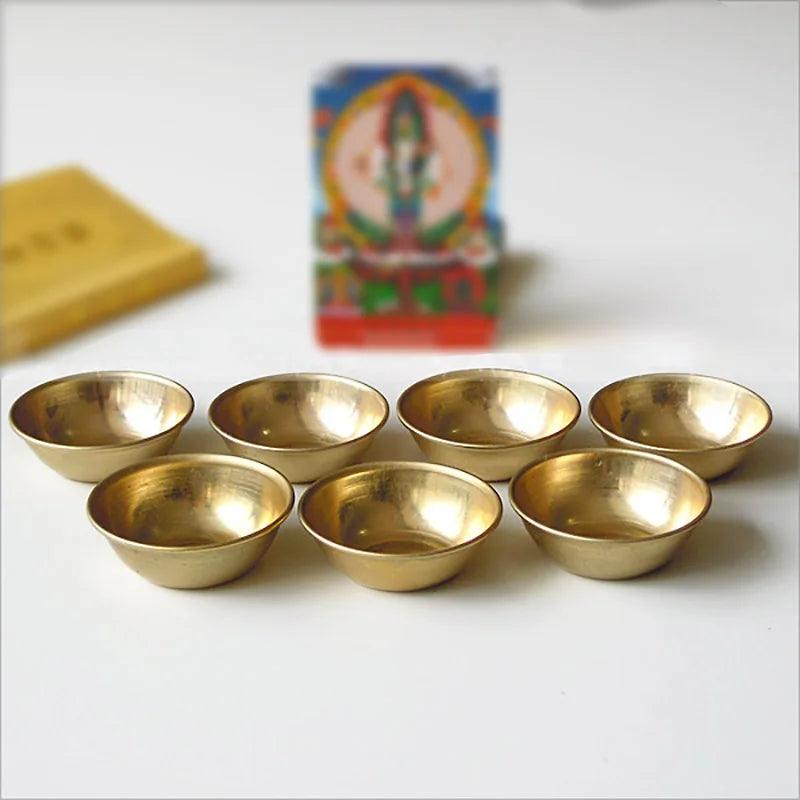 Copper Tibetan Bowl Buddha Disciples to Supply Water Meditation Mini Brass Cup Home Desk Decor 7Set - petguardiansupplies