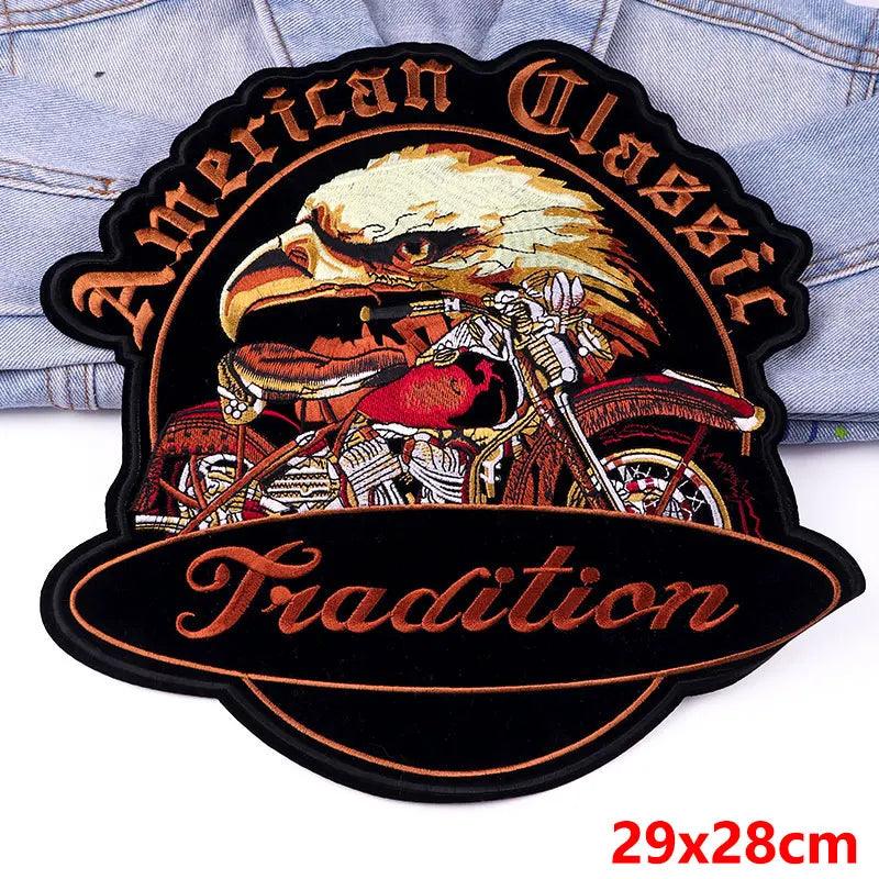 LAND FREE BRAVE Patch Large Back Embroidered Patches Motorcycle Biker Sewing Patch Iron On Patches For Clothing Jacket Jeans DIY - petguardiansupplies