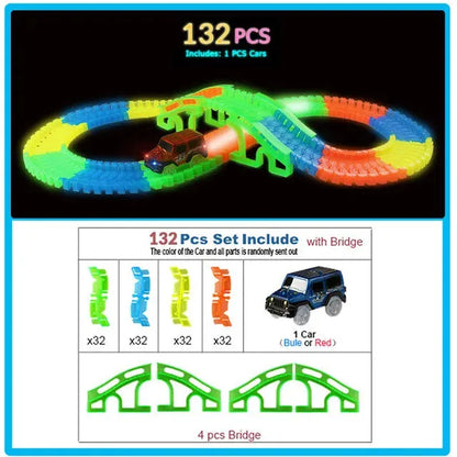 Glow Racing Track Set 5 Led Light Track Car Flexible Glowing Tracks Toy 162/165/220/240 Race Track Flexible Railway LED Car - petguardiansupplies