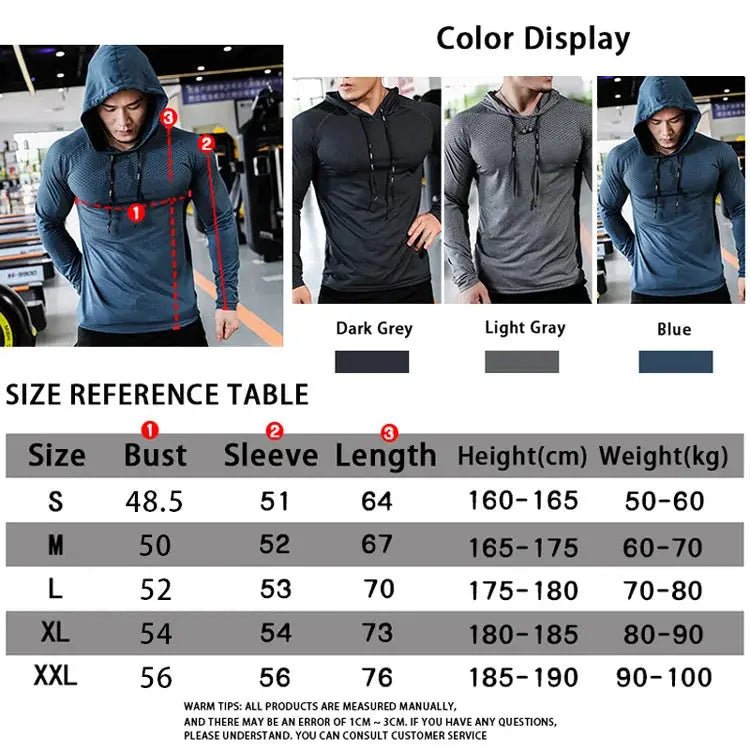 Mens Fitness Tracksuit Running Sport Hoodie Gym Joggers Hooded Outdoor Workout Shirts Tops Clothing Muscle Training Sweatshirt - petguardiansupplies