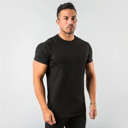 New Fashion Plain Tops Tees Fitness Mens T Shirt Short Sleeve Muscle Joggers Bodybuilding Tshirt Male Gym Clothes Slim Fit Shirt - petguardiansupplies