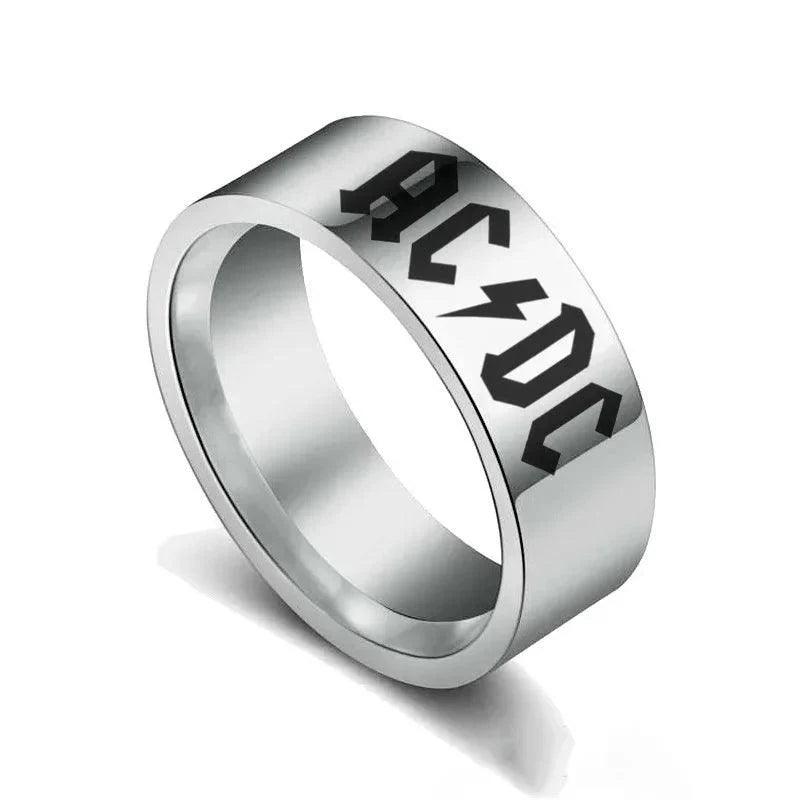 Stainless Steel Ad Dc Ring Rock Band Logo Titanium Steel Ring Men's Punk Simple Jewelry - petguardiansupplies