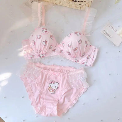 Sanrio Hello Kitty Pants Anime Figure Y2K Sweet Girl Pink Underwear Fashion Kawaii Small Chest Gathering Bra Without Steel Ring - petguardiansupplies