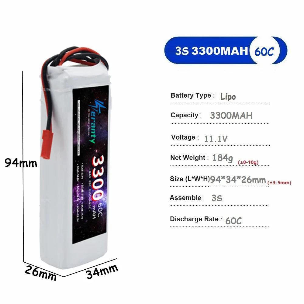 3300MAH 3S Lipo Battery 60C 11.1V For RC Helicopter Aircraft Quadcopter Cars Airplane 11.1V Battery With T JST XT30 XT60 Plug - petguardiansupplies