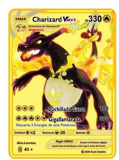 Pokemon English Metal Card Anime Pikachu Charizard Mewtwo Blastoise Vmax Shiny Letters Game Collection Card Kids Toy Gifts - petguardiansupplies