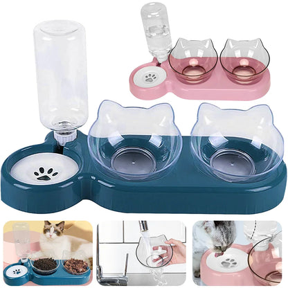 [UK Stock] Pet Feeder Pet Dog Cat Food Bowl Automatic Feeder 2 in 1 Eating Drinking Water Container Anti Slip Double Feeding Bow - petguardiansupplies