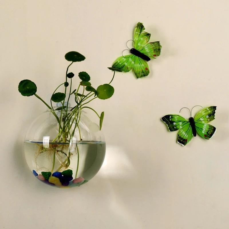 Transparent Glass Vase Wall Hanging Hydroponic Terrarium Fish Tanks Potted Plant Flower Pot Dia 8cm/10cm/12cm - petguardiansupplies