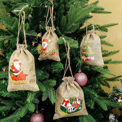 1/10PCS Christmas Linen Drawstring Bags Candy Biscuits Pouchs Burlap Bracelet Jewelry Storage Bags Xmas Kids Gift Packaging Bags - petguardiansupplies