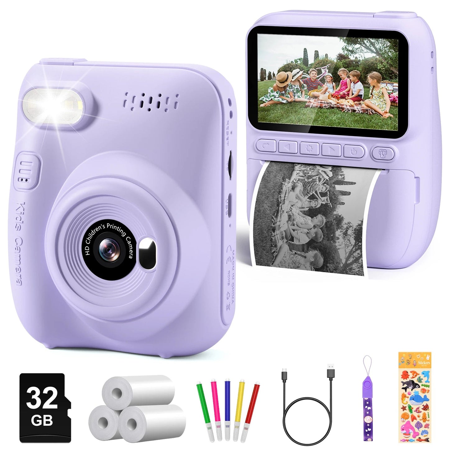 Kids Digital Camera 3.0" Portable Instant Print Camera 32MP HD 1080P Camera Toy Gift For 6-12 Year With 3 Rolls Printer Paper - petguardiansupplies