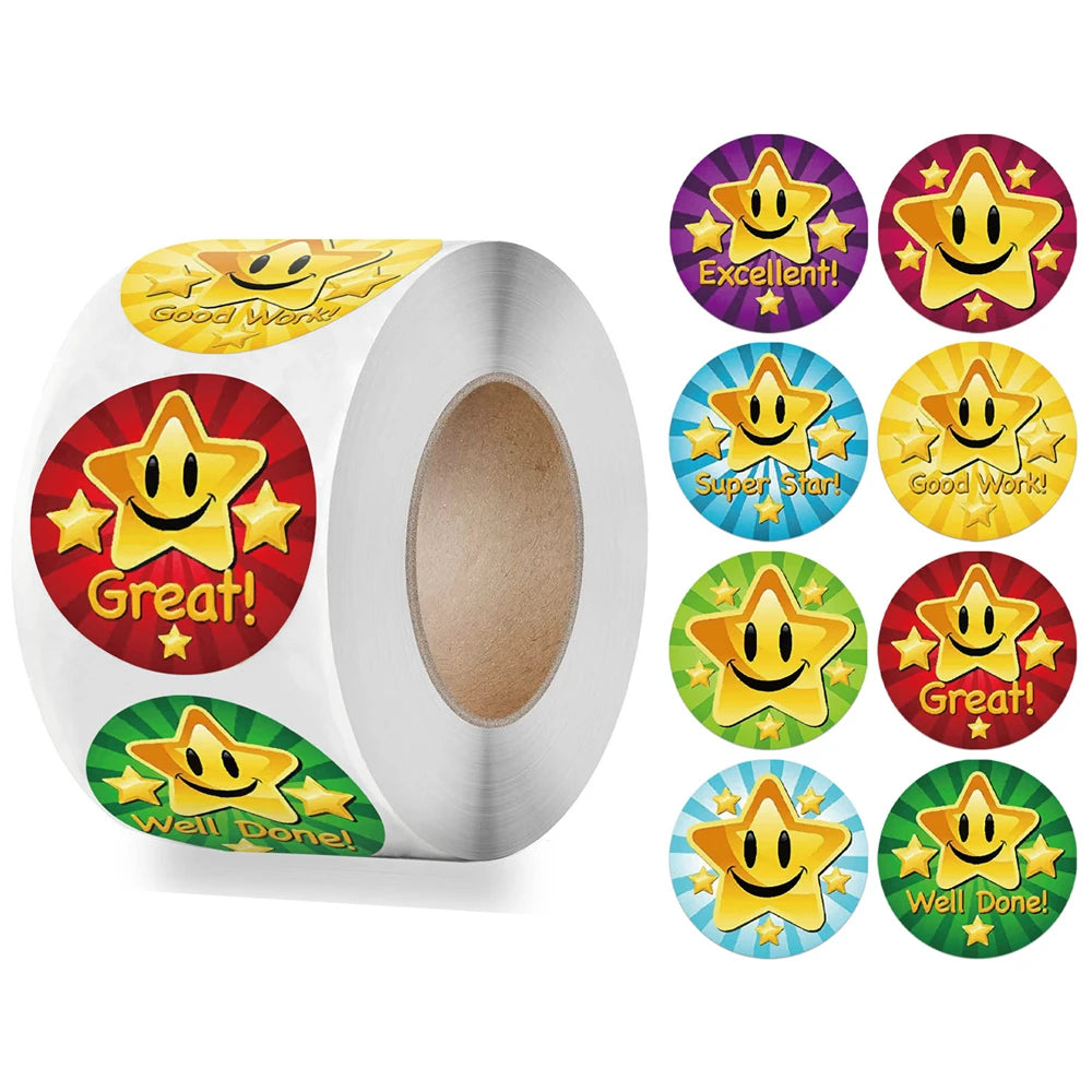 100-500pcs Cute Reward Stickers Roll with Word Motivational Stickers for School Teacher Kids Student Stationery Stickers Kids - petguardiansupplies