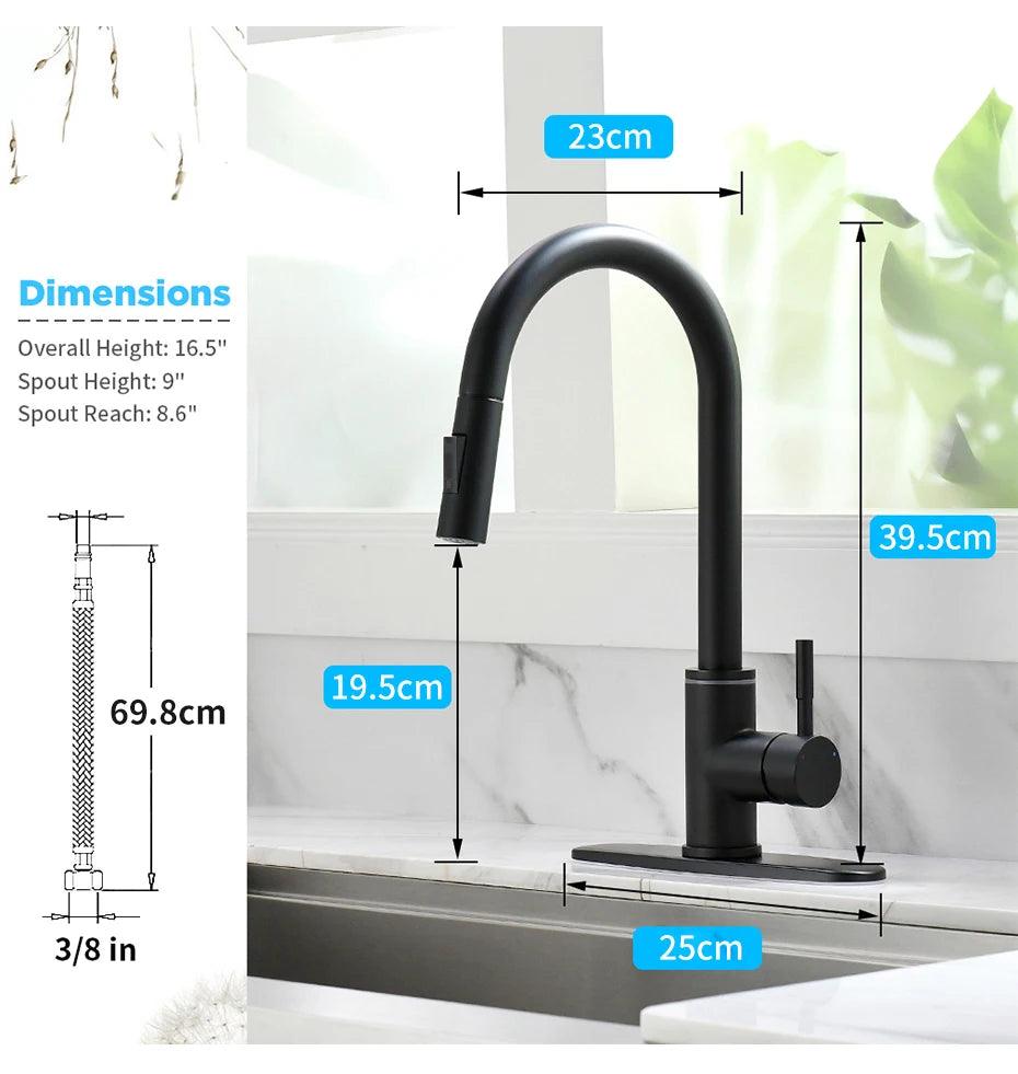 Kitchen Faucets Black Single Handle Pull Out Kitchen Tap Single Hole Handle Swivel 360 Degree Water Mixer Tap Mixer Tap 408906 - petguardiansupplies