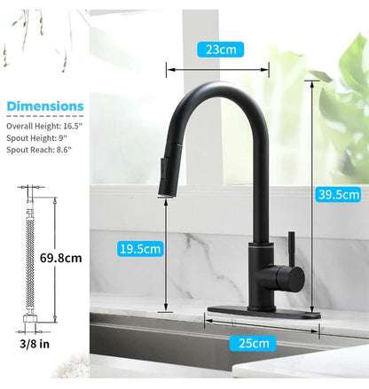 Kitchen Faucets Black Single Handle Pull Out Kitchen Tap Single Hole Handle Swivel 360 Degree Water Mixer Tap Mixer Tap 408906 - petguardiansupplies