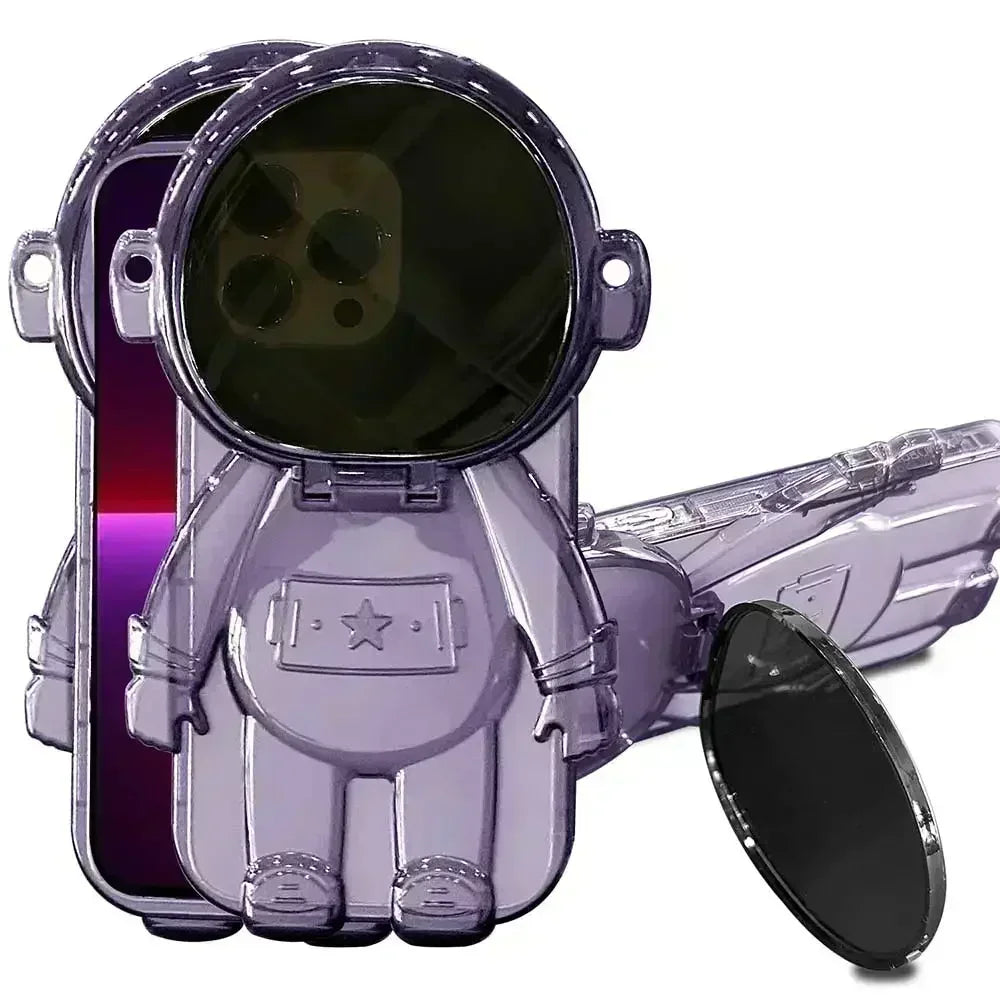 Clear 3D Cartoon Astronaut Phone Case For iPhone  - Shockproof Bumper Kickstand - petguardiansupplies