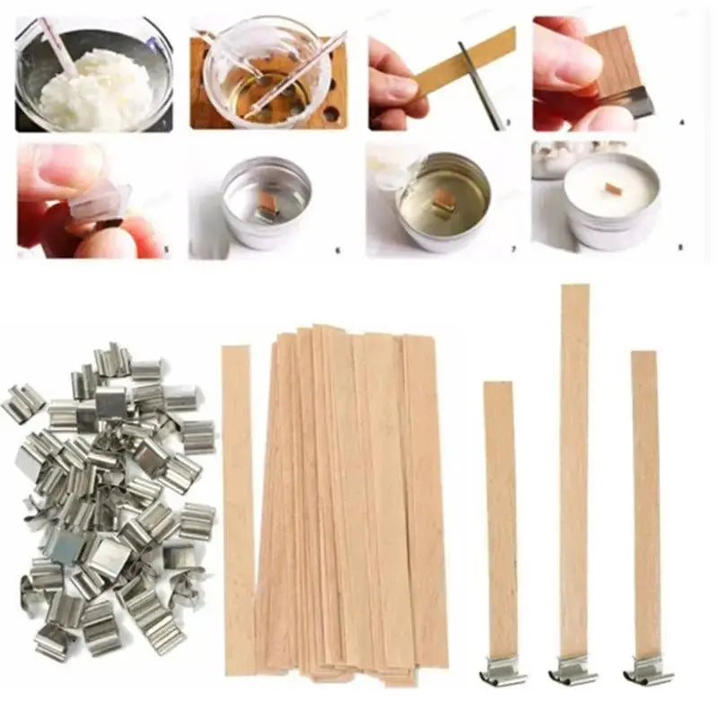 50Pcs 6mm 8mm 12.5mm 13mm Wooden Candles Wick with Sustainer Tab Candle Wick Core for Candle Making Supply Soy Parffin Wax - petguardiansupplies