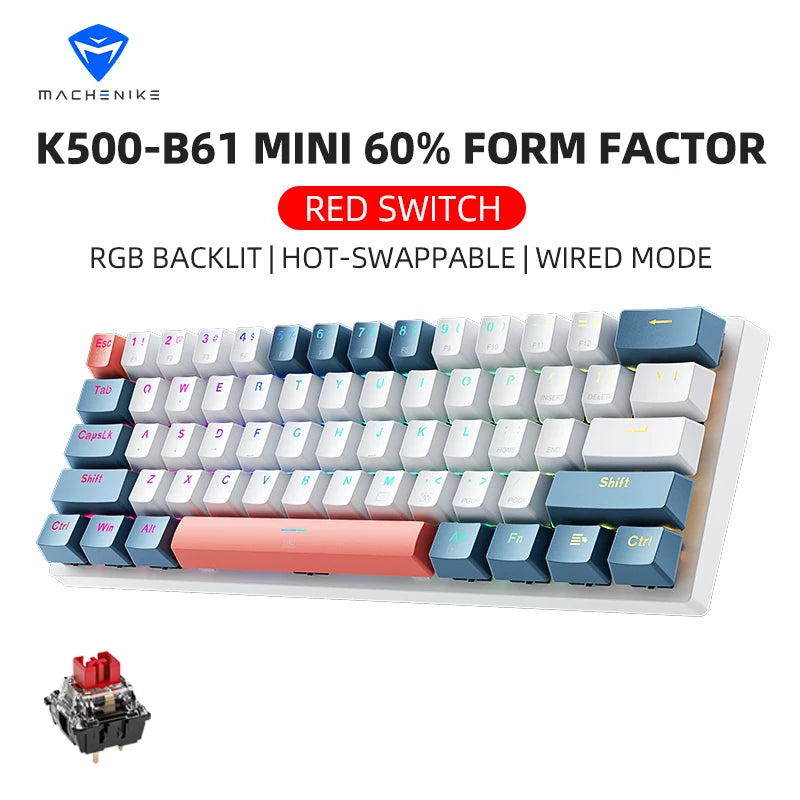 Machenike K500-B61 Mini Mechanical Keybaord 60% Form Factor 61Keys Gaming Keybaord Wired Full Key Hot-Swappable RGB Backlit - petguardiansupplies