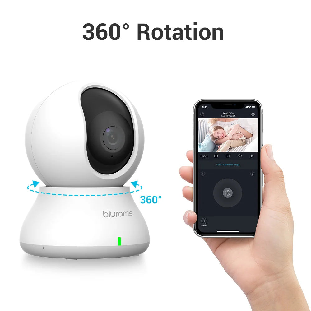 Blurams 2.4＆5G WiFi Indoor Camera, 2K, 360° PTZ Pet Dog IP CCTV Camera with Phone App, 2-Way Talk, Night Vision, for Home Securi - petguardiansupplies