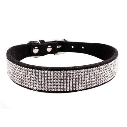 Suede Fiber Crystal Dog Collar Comfortable Glitter Rhinestone Dog Collars Zinc Alloy Buckle Collar for Small Dogs Cats XXS-L - petguardiansupplies