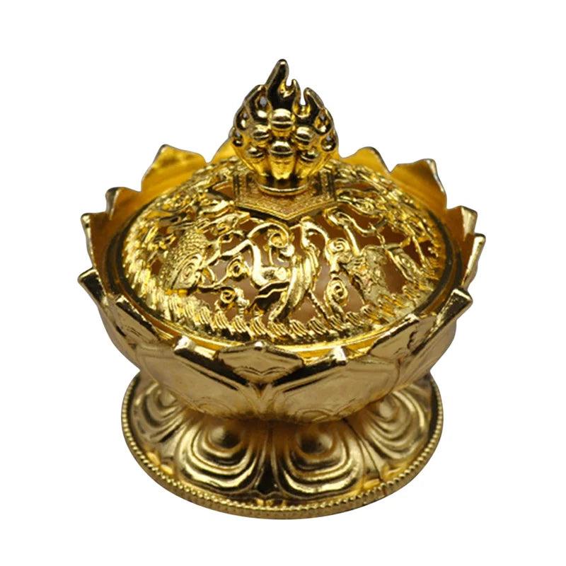 Lotus Flower Incense Burner Buddhism Buddha Holder Brass Mini Sandalwood Censer Incense Metal Craft Home Decoration - petguardiansupplies