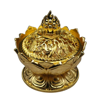 Lotus Flower Incense Burner Buddhism Buddha Holder Brass Mini Sandalwood Censer Incense Metal Craft Home Decoration - petguardiansupplies