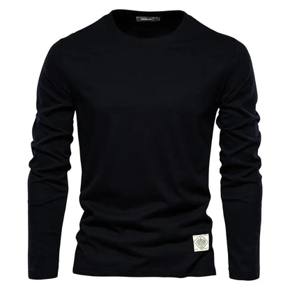 100% Cotton Long Sleeve T shirt For Men Solid Spring Casual Mens T-shirts High Quality Male Tops Classic Clothes Men's T-shirts - petguardiansupplies