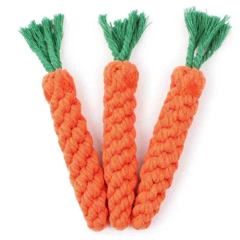 1PC Dog Toy Carrot Knot Rope Ball Cotton Rope Dumbbell Puppy Cleaning Teeth Chew Toy Durable Braided Bite Resistant Pet Supplies - petguardiansupplies