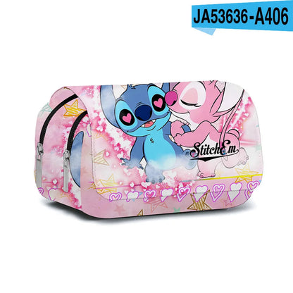 BANDAI Stitch Fully Printed Flap Pen Bag Stationery Box Cartoon Large Capacity Pencil Case Cute Anime Bags Student School Bag - petguardiansupplies