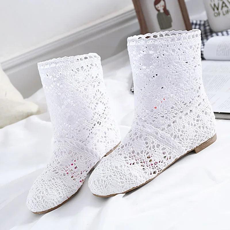 Summer Shoes Breathable Mesh Summer Boots Women Flat Heel Ankle Botas Womens Boots Fashion Cut-Outs Brand ZH262 - petguardiansupplies