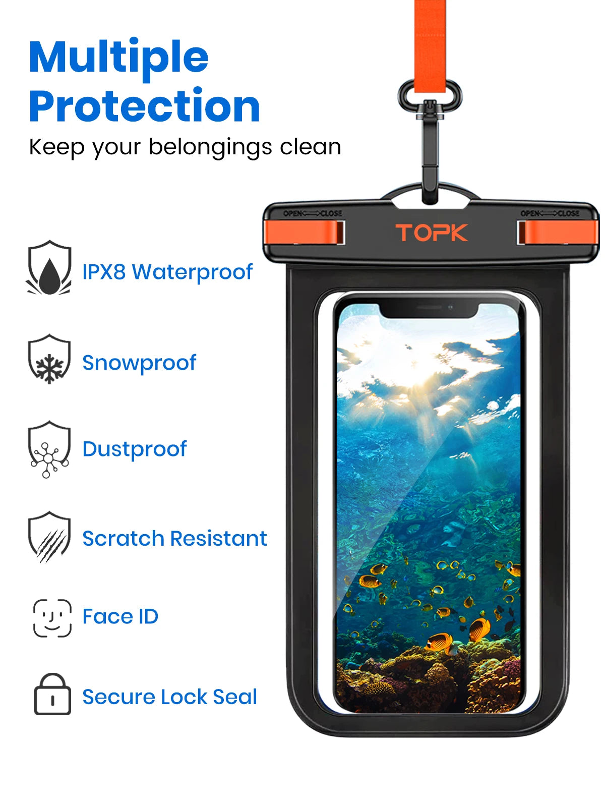 Waterproof Phone Pouch Case IPX8 Protective Cover with Clip Strap for Swimming Dry Bag Suitable for iPhone 15 Up to 7” - petguardiansupplies