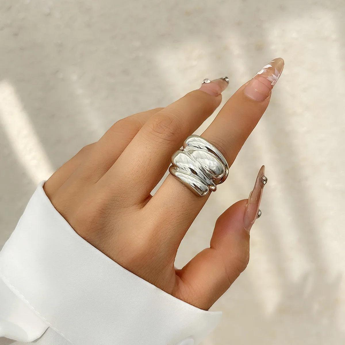 Punk Trend Irregular Geometric Multilayer Intersect Ring for Women Personalized Gold Color Thick Finger Ring Fashion Jewelry New - petguardiansupplies