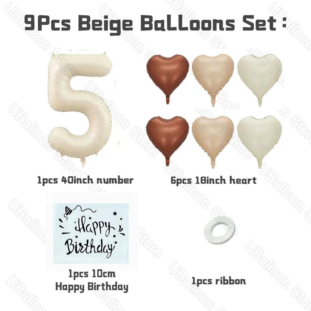 1 Set Beige Birthday Balloons Cream Beige Caramel Number 0-9 Balloon Custom Name Stickers for Birthday Anniversary Party Decor - petguardiansupplies