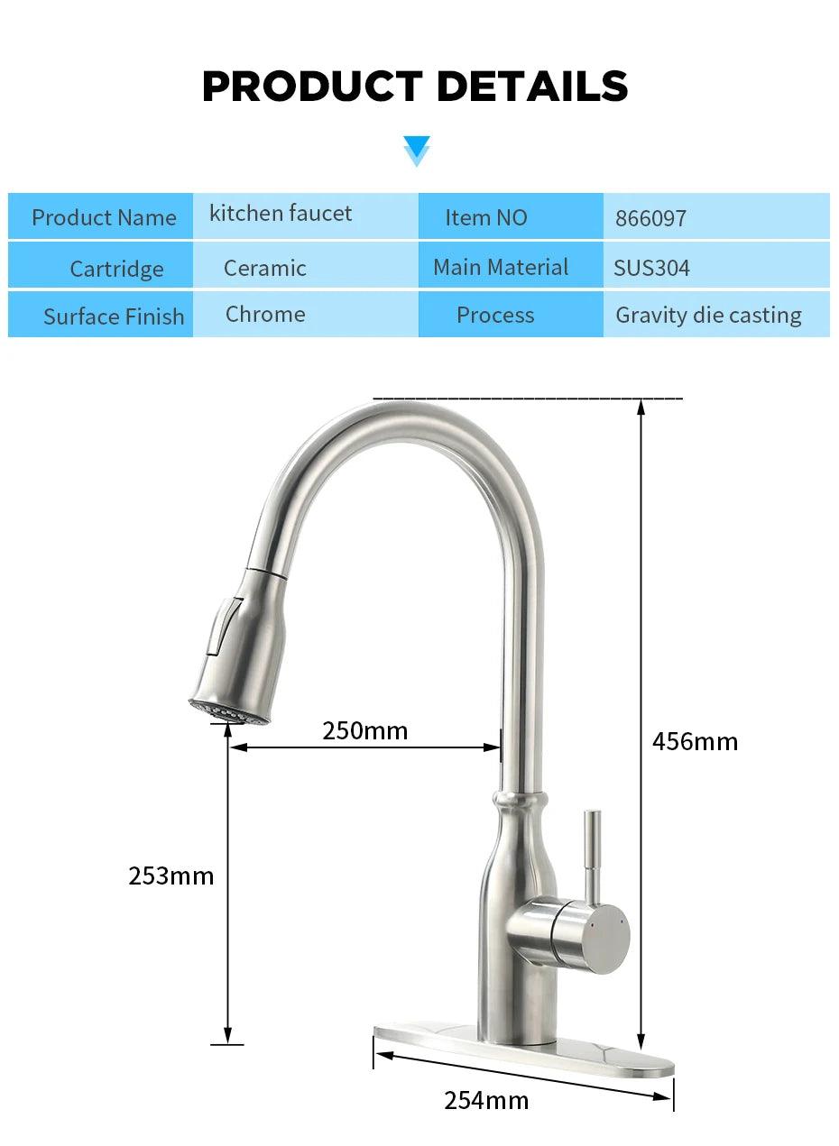 Kitchen Faucets Black Single Handle Pull Out Kitchen Tap Single Hole Handle Swivel 360 Degree Water Mixer Tap Mixer Tap 408906 - petguardiansupplies