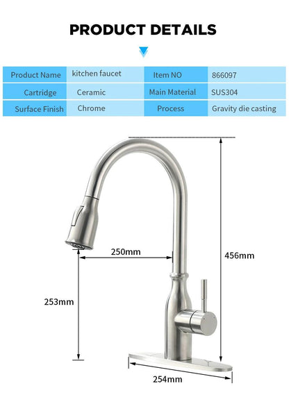 Kitchen Faucets Black Single Handle Pull Out Kitchen Tap Single Hole Handle Swivel 360 Degree Water Mixer Tap Mixer Tap 408906 - petguardiansupplies