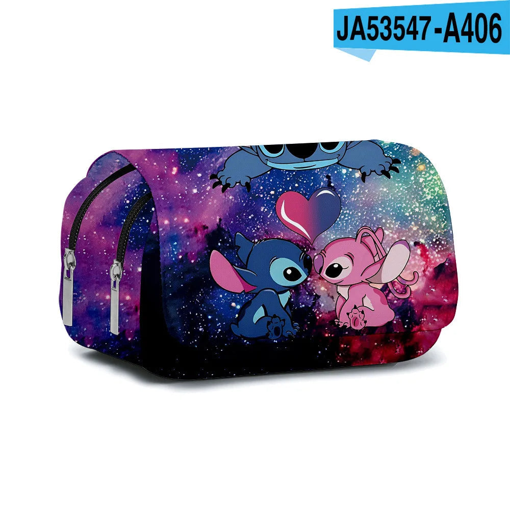 BANDAI Stitch Fully Printed Flap Pen Bag Stationery Box Cartoon Large Capacity Pencil Case Cute Anime Bags Student School Bag - petguardiansupplies