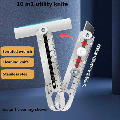 New 10 in 1 Knife Variable Cleaning Shovel нож канцелярия 칼 Stainless Steel Stationery Utility Knife Cutter Bottle Opener Wrench - petguardiansupplies