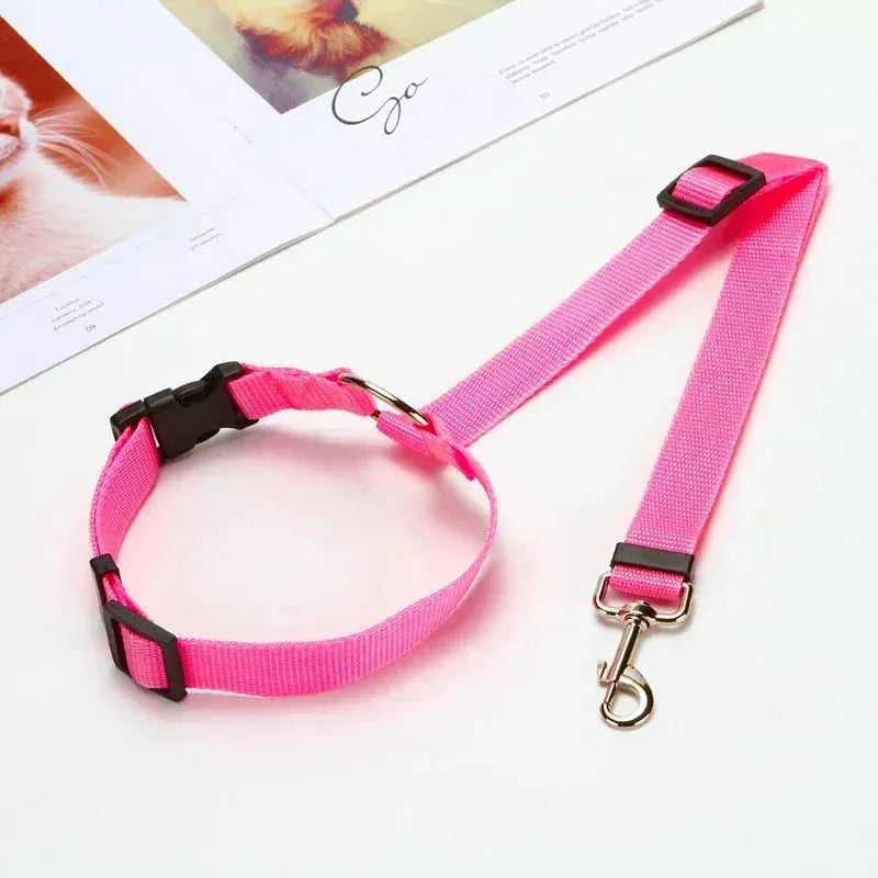 Solid Color Two-in-one Pet Car Seat Belt Nylon Lead Leash Backseat Safety Belt Adjustable Dogs Harness Collar Pet Accessories - petguardiansupplies