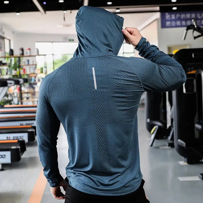 Mens Fitness Tracksuit Running Sport Hoodie Gym Joggers Hooded Outdoor Workout Shirts Tops Clothing Muscle Training Sweatshirt - petguardiansupplies