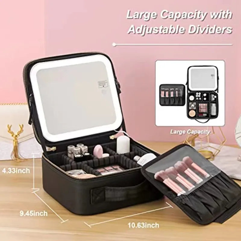 Makeup Bag With LED Mirror Vanity Case Beauty Box Make Up Travel Cosmetic Bag~UK - petguardiansupplies