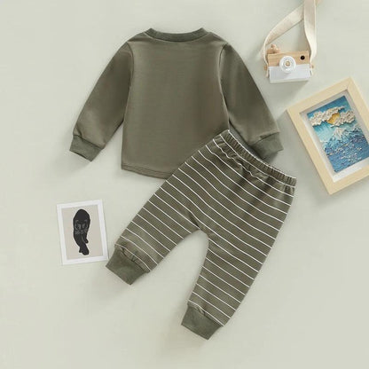 FOCUSNORM 0-3Y Autumn Causal Baby Boys 2pcs Clothes Sets Striped Patchwork Long Sleeve Pullover Pocket Sweatshirt Tops Pants - petguardiansupplies