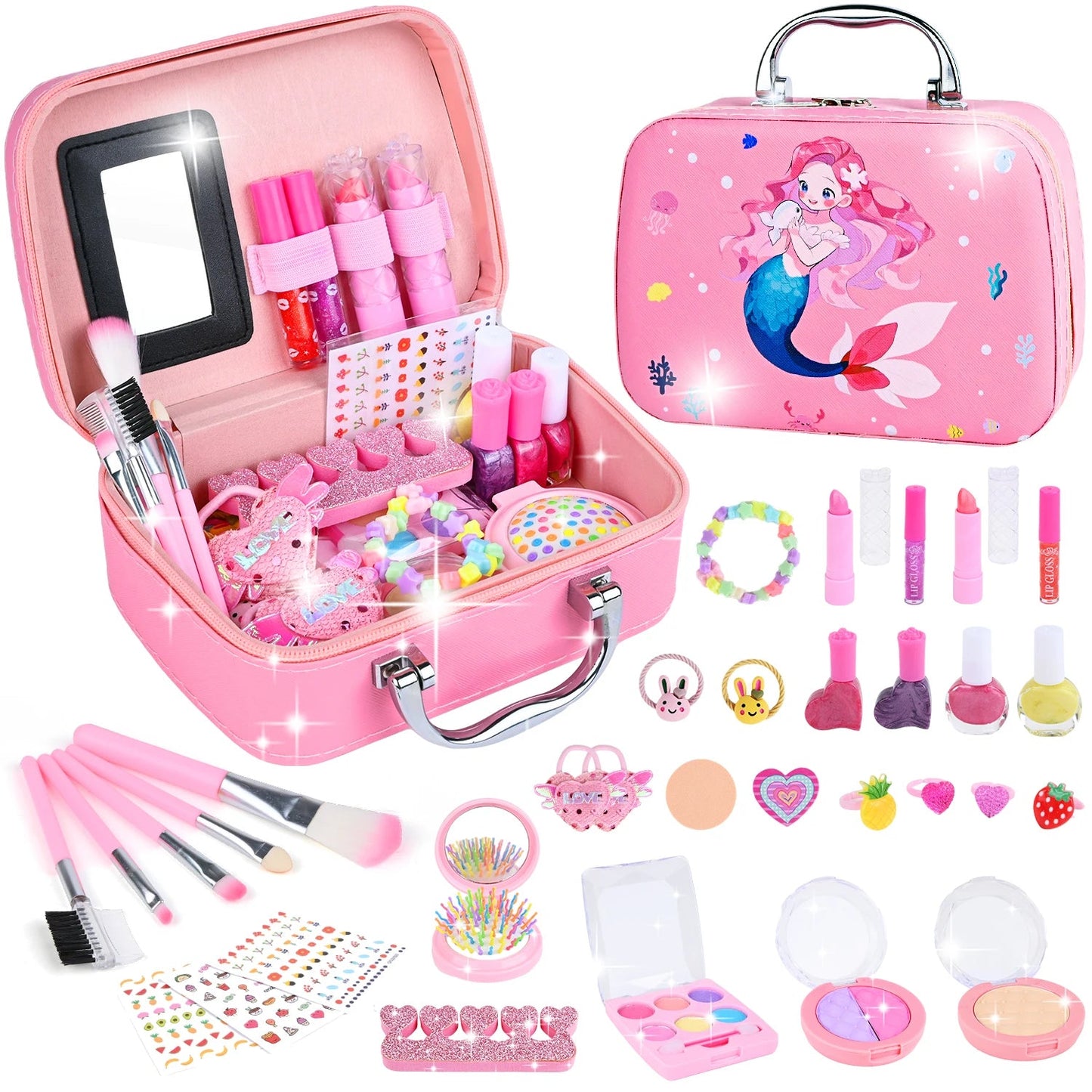 Kids Makeup Sets for Girls Washable Make up Starter Kit Princess Pretend Play Makeup Girls Toys with Cosmetic Bag Birthday Gift - petguardiansupplies