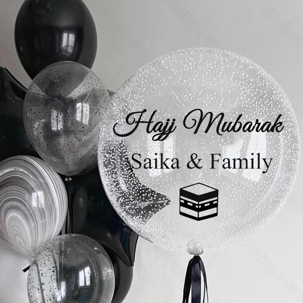 Custom Hajj Mubarak Balloons Vinyl Sticker 24/36Inch Personalized Kaaba Umrah Mubarak Clear Balloons for Eid Mubarak Decoration - petguardiansupplies