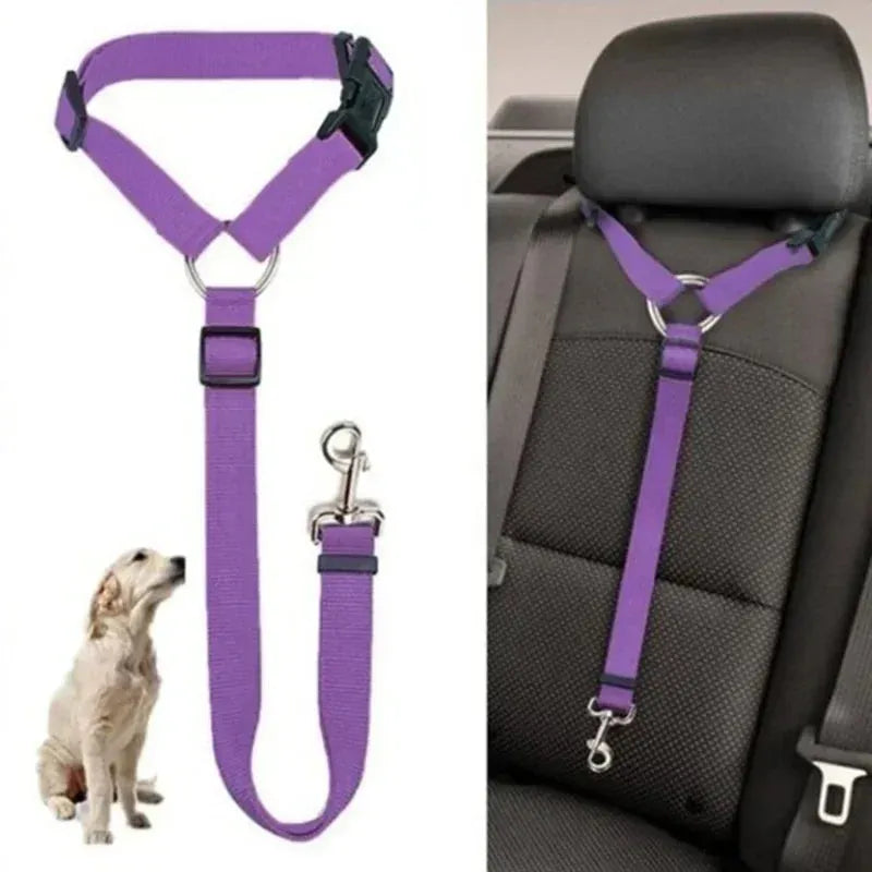 Solid Color Two-in-one Pet Car Seat Belt Nylon Lead Leash Backseat Safety Belt Adjustable Dogs Harness Collar Pet Accessories - petguardiansupplies