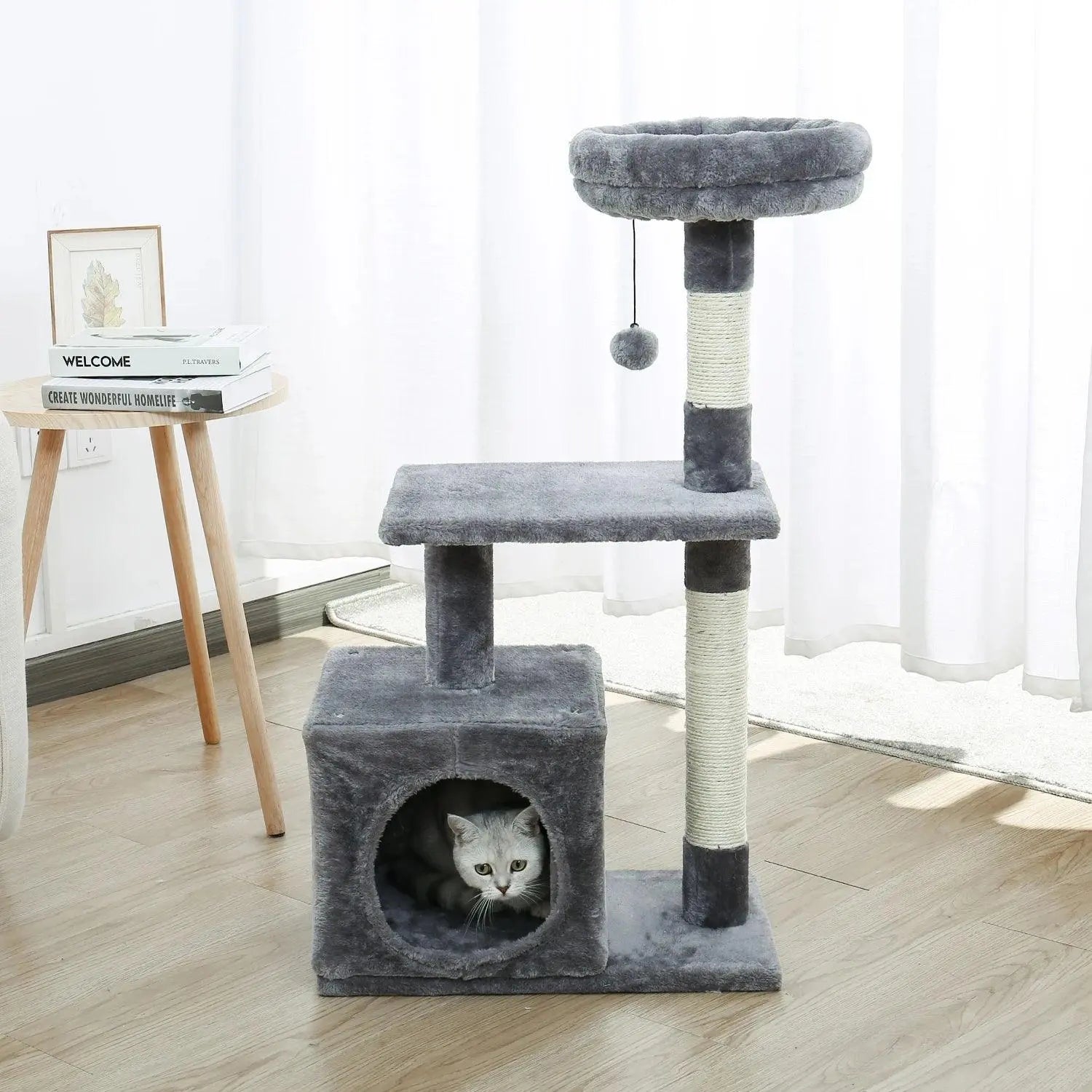 Speedy Pet Multifunctional Chair Creative Cube House with Scratching Removable Pad Cushions Pet Activity Cat Tree with Ball - petguardiansupplies