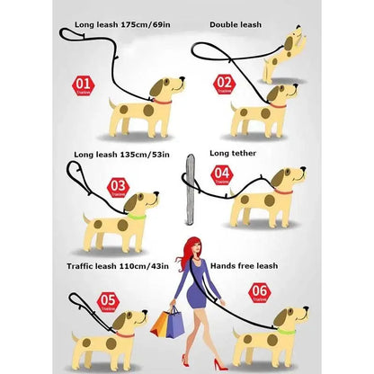 Truelove 7 In 1 Multi-Function Adjustable Dog Lead Hand Free Pet Training Leash Reflective Multi-Purpose Dog Leash Walk 2 Dogs - petguardiansupplies